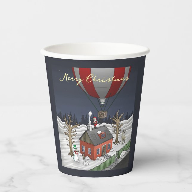 Vasos De Papel Papá Noel entrega regalos de Navidad (Anverso)