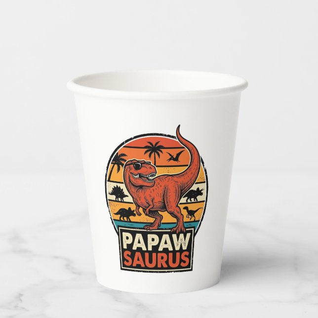 Vasos De Papel Papawsaurus Diseño Vectorial Retro Dinosaurio Atar (Anverso)