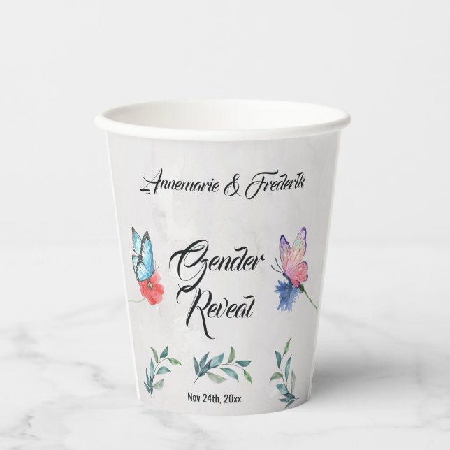 Vasos De Papel Papel acuático rosa y azul (Anverso)