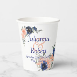 Vasos De Papel Papel boda floral de color azul y de color azul cú