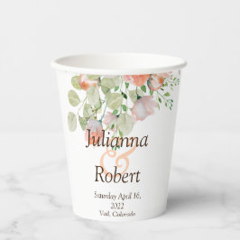 Vasos De Papel Papel boda floral de color rosa y azul acuático cu