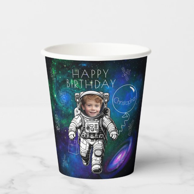 Vasos De Papel Papel de cumpleaños del astronauta (Anverso)