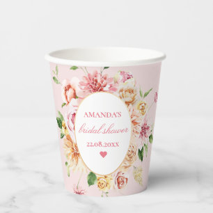 Vasos De Papel Papel de ducha de novia romántico floral de verano