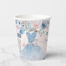 Vasos De Papel Papel de flores de Quinceanera Dusty Rosa Blue Peo