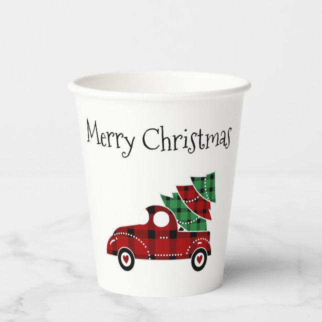 Vasos De Papel Papel de los Navidades de camionetas rojas de navi (Anverso)