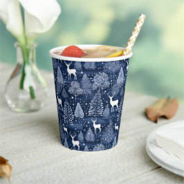 Vasos De Papel Papel de Navidad Bosque Invernal Azul Reno Fiesta