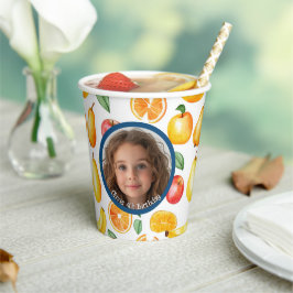 Vasos De Papel Papel de nombre y foto de varios frutos