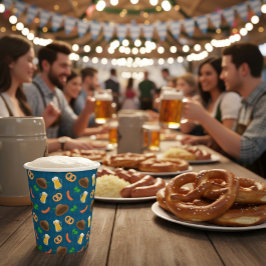 Vasos De Papel Papel de patrón de cerveza Oktoberfest, Pretzel y 