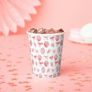 Vasos De Papel Papel de regalo Coquette con lazo de fresa rosa