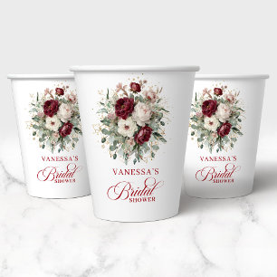 Vasos De Papel Papel de Regalo Floral Rojo Intenso con Detalles D