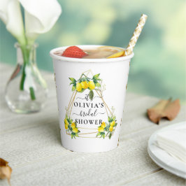 Vasos De Papel Papel elegante con tema de limón dorado geométrico