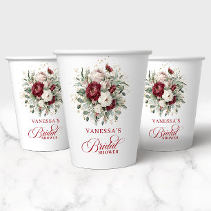 Vasos De Papel Papel elegante floral burgundy dorado para despedi