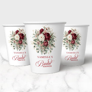 Vasos De Papel Papel Floral Refined Burgundy Dorado para Bridal S