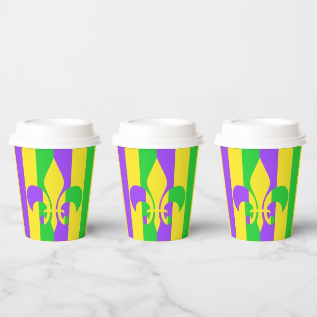 Vasos De Papel Papel Mardi Gras verde amarillo morado Fleur de Li (Multi)