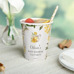Vasos De Papel Papel para Baby Shower de Té Verde Amarillo Floral