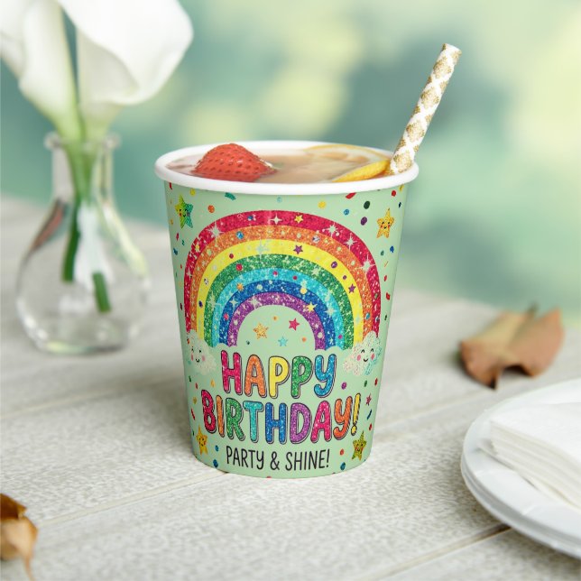 Vasos De Papel Papel para fiesta de cumpleaños de Arcoíris Mágico (in situ)