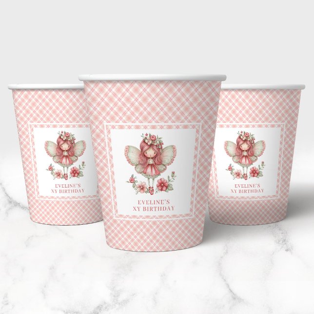 Vasos De Papel Papel para Fiesta de Cumpleaños de Flores Rosadas  (Blush Floral Fairy Cute 8th Birthday Party Paper Cups)