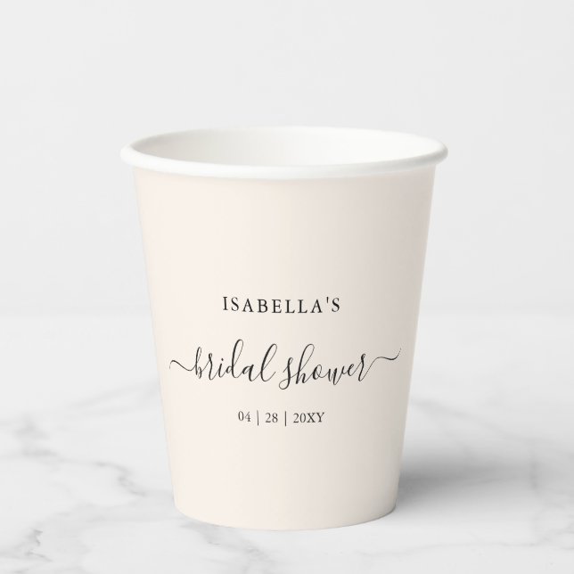Vasos De Papel Papel Personalizado Beige para Desayuno de Novia (Anverso)
