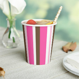 Vasos De Papel Paper Cup Brown & Pink Stripe