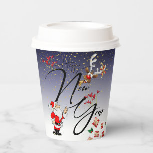 Vasos De Papel Paper cup con feliz año nuevo y papá Noel