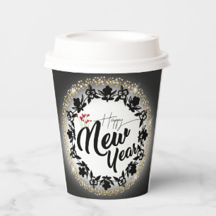Vasos De Papel Paper cup para navidad con feliz año nuevo dorado
