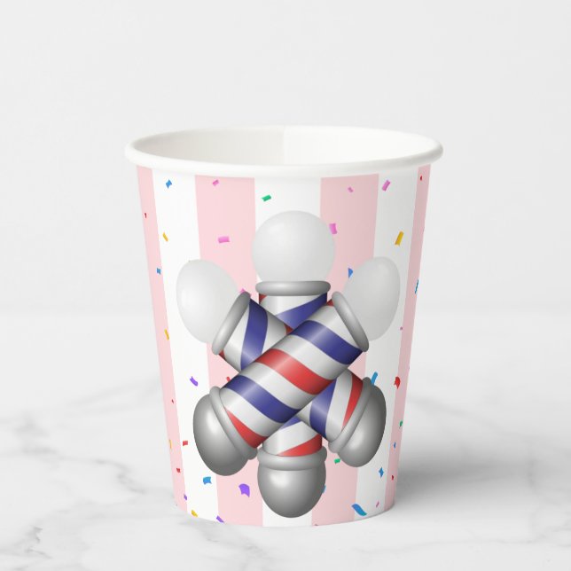 Vasos De Papel Paper Cup Pink & White Stripe Barber Pole (Izquierda)