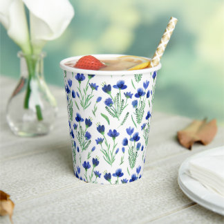 Vasos De Papel Paper Cups - Cute Blue Flower Pattern.