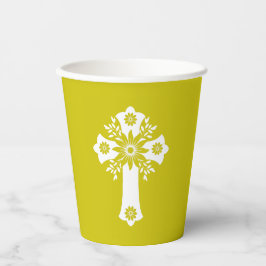 Vasos De Papel Paper Cups Floral Cross Yellow