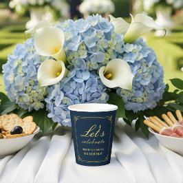 Vasos De Papel Paper Cups Navy Gold 80th Birthday Let's Celebrate