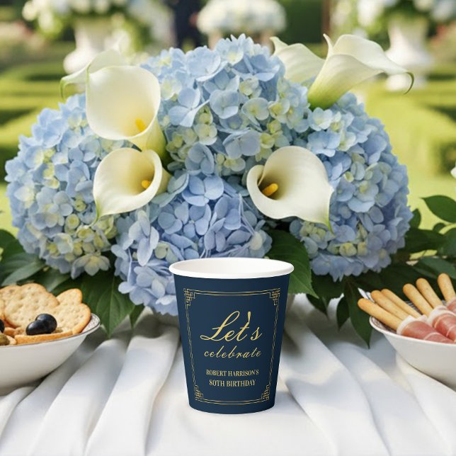 Vasos De Papel Paper Cups Navy Gold 80th Birthday Let's Celebrate (SEE FULL SUITE AT BOTTOM)
