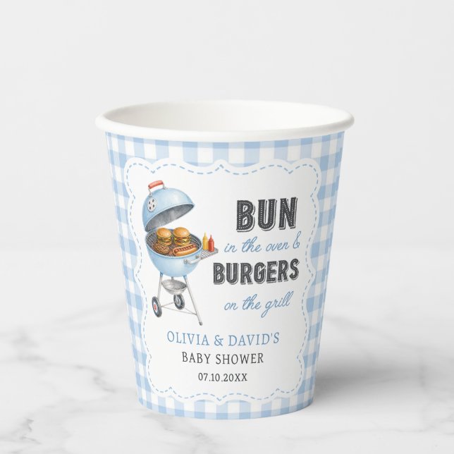 Vasos de papel para Baby Shower Blue Gingham Burge (Anverso)