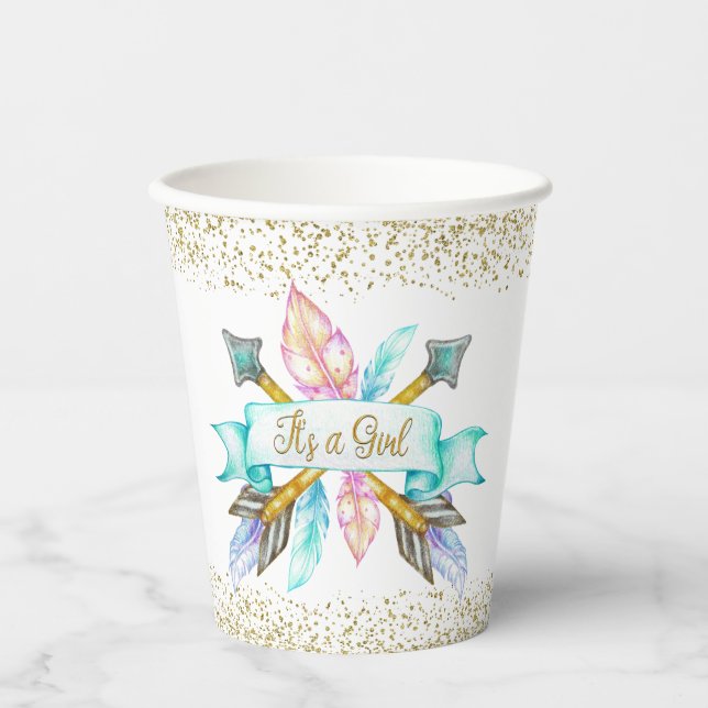 Vasos de papel para baby shower Boho Arrow (Anverso)