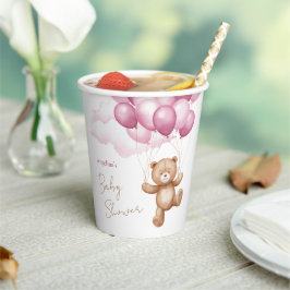 Vasos de papel para baby shower con oso de peluche