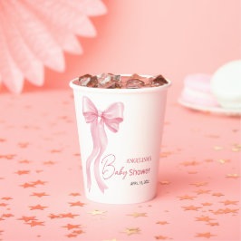 Vasos de papel para baby shower con un lazo delica