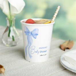 Vasos de papel para baby shower con un lazo delica