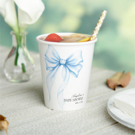 Vasos de papel para baby shower con un lazo delica