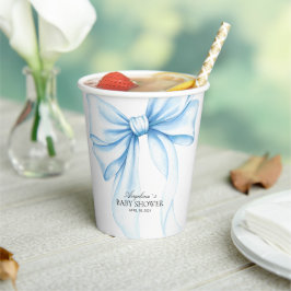 Vasos de papel para baby shower con un lazo delica