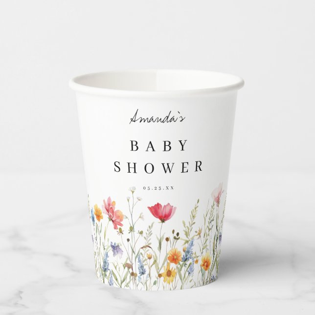 Vasos de papel para baby shower de acuarela con fl (Izquierda)