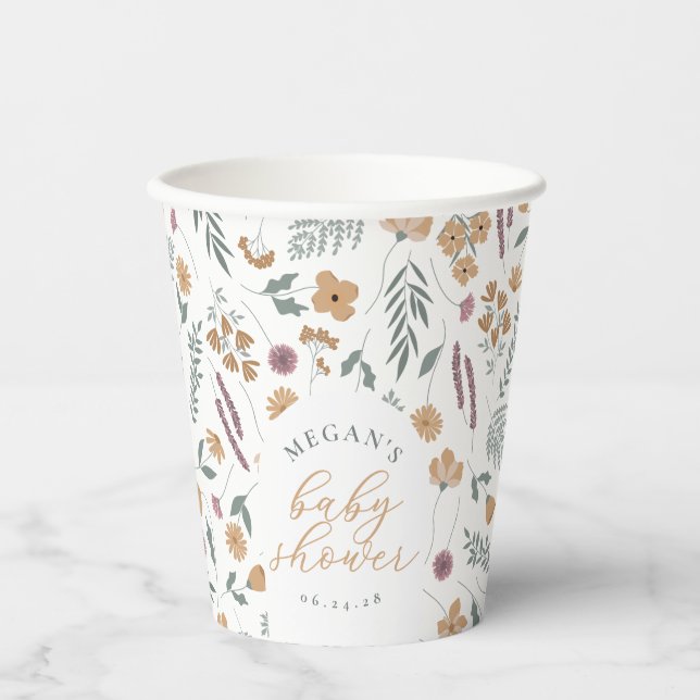 Vasos de papel para baby shower de flores silvestr (Anverso)