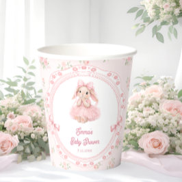 Vasos de papel para baby shower de niña con coneji