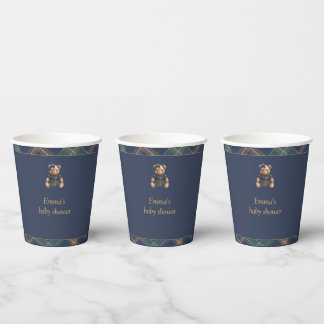 Vasos de papel para baby shower de niña con oso de
