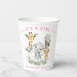 Vasos de papel para baby shower de niña safari ani