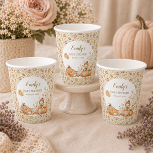Vasos de Papel para Baby Shower de Pequeña Calabaz