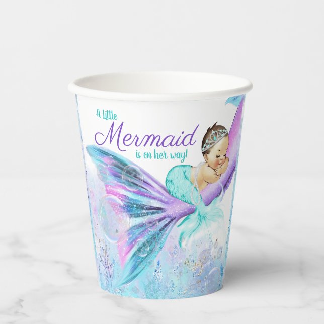 Vasos de papel para baby shower de sirena (Anverso)