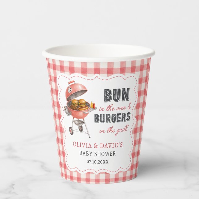 Vasos de papel para Baby Shower Red Gingham Burger (Anverso)