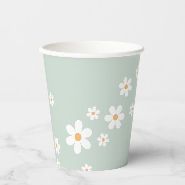 Vasos de Papel para Baby Shower Retro Daisy (Anverso)
