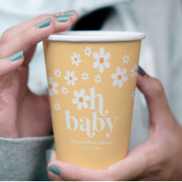 Vasos de Papel para Baby Shower Retro Daisy amaril