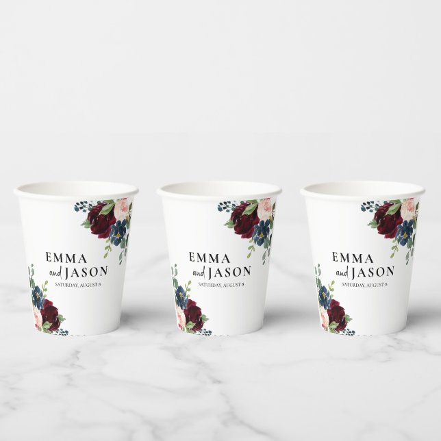 Vasos de papel para boda boho floral burgundy (Multi)