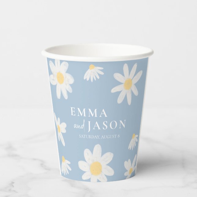 Vasos de papel para boda con flores Boho Daisy (Anverso)