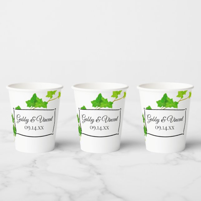 Vasos de papel para boda con hiedra inglesa verde (Multi)